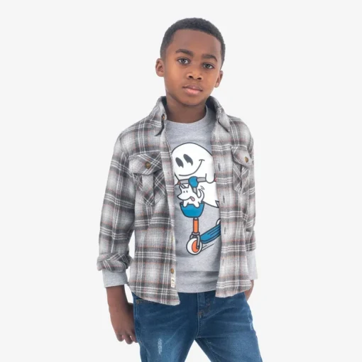 Appaman Flannels|Sweatshirts & Hoodies-Flannel Shirt Grey/OrangePlaid