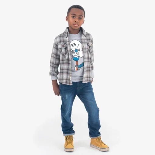 Appaman Flannels|Sweatshirts & Hoodies-Flannel Shirt Grey/OrangePlaid
