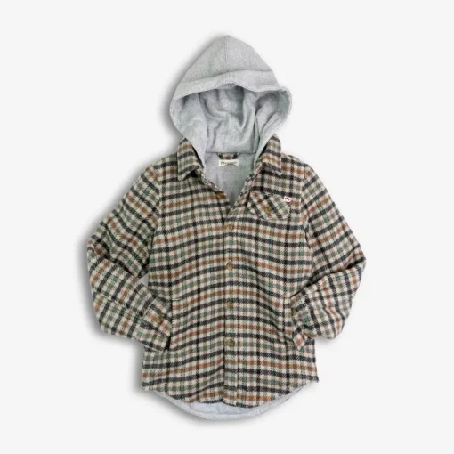 Appaman Flannels|Sweatshirts & Hoodies-Glen Hooded Shirt Beige/TealCheck