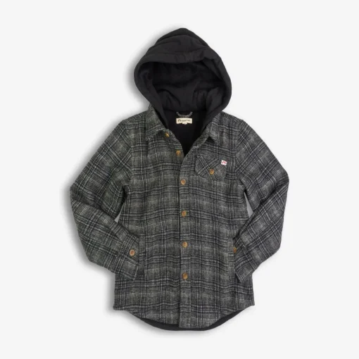 Appaman Flannels|Sweatshirts & Hoodies-Glen Hooded Shirt Black/MossPlaid